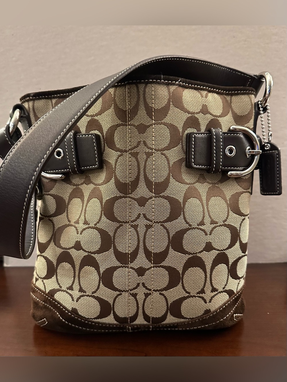 Coach Signature Brown Suede‑Corner Shoulder Bag 3577 Silver Hardware — Like New